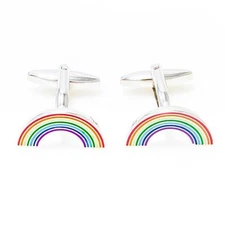 Rainbow Pair of Cufflinks Wedding Father Dad Prom Gift Box & Polishing Cloth