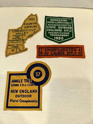 Vintage 1950''s APPROX 4  New England Gun Rifle Club Patches Embroider Felt 4 Pce