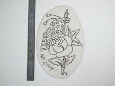 vtg 1960s 1970s Tattoo Flash acetate stencil Flag and Rose signed MIL1
