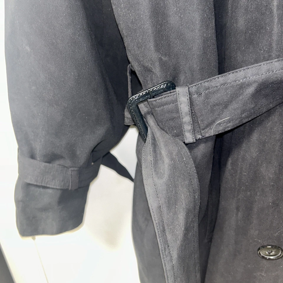 Vintage Pierre Cardin Long Trench Coat Mens 42R Double Breasted Belt Black Liner - Image 4 of 4