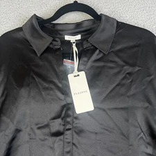 Pleione Tunic Blouse Womans 1X Black Chiffon Collar Pullover Stretch Long Sleeve