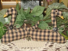 Rustic Country Cottage  2 Fabric Swans Black Tan Bowl Fillers Handmade Gifts