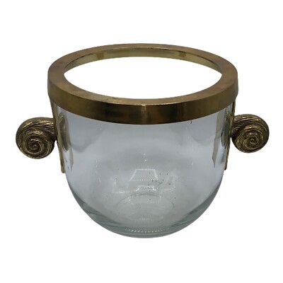 Vtg Glass container with brass overlay, great for a fake plant etc.