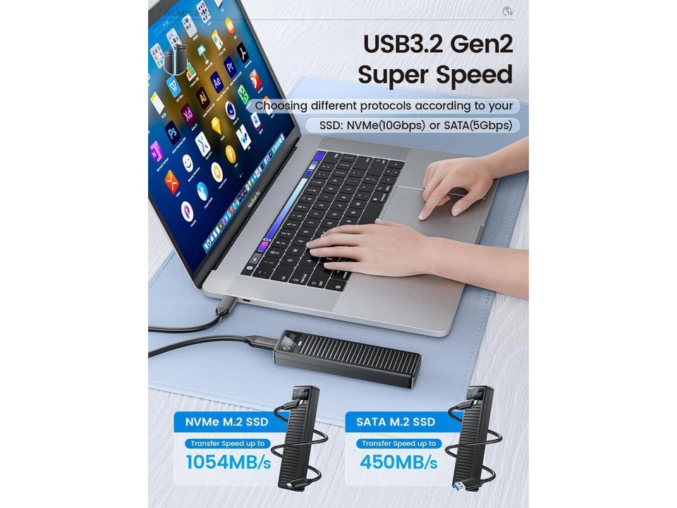 ORICO M.2 NVMe SSD Enclosure 10Gbps USB3.2 Gen 2 M2 SSD Support UASP Max 4TB - Image 3 of 4