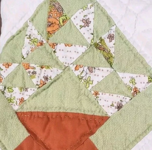 VTG Handmade Patchwork Diamond Quilt Flower Pot Design Homemade Twin Bed Pink - Picture 5 of 12