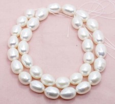 8-9mm Natural Real White Freshwater Pearl Rice Oval Loose Beads 14inches