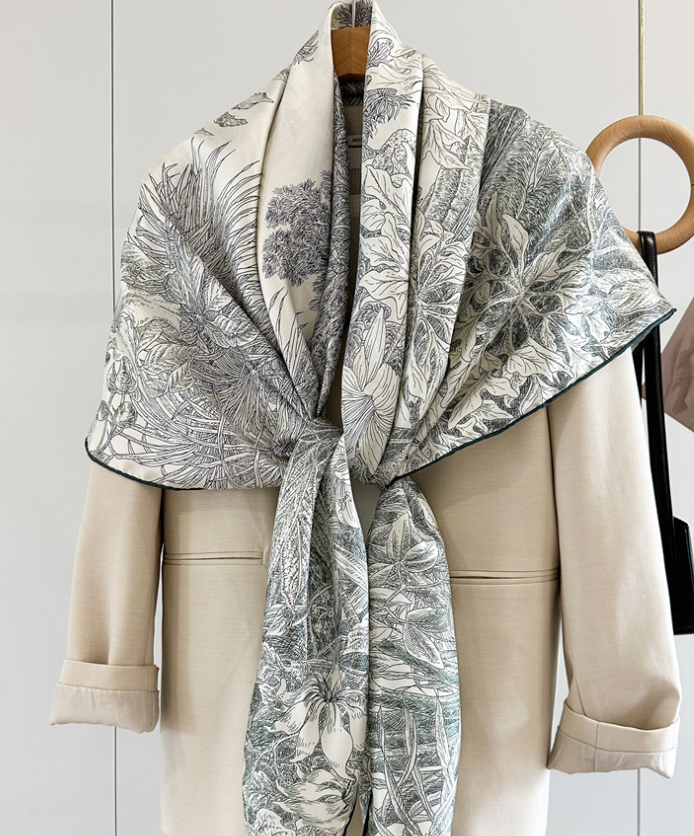 100% Silk arboretum Print Pure Twill Silk Wrap Scarf Bandana Large Shawl 53