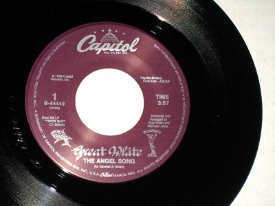 45rpm GREAT WHITE the angel song(1986)CAPITAL B-44449 nice SEE