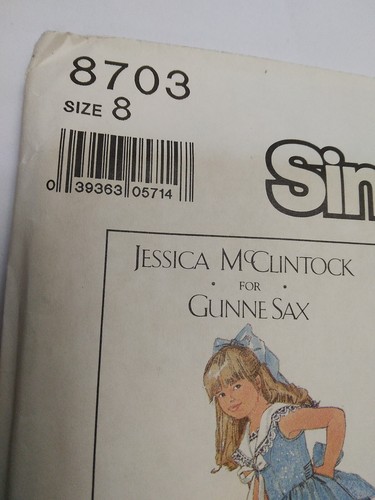 Dress Cottagecore 8 Simplicity 8703 Sewing Pattern Jessica McClintock Gunne Sax - Picture 3 of 5