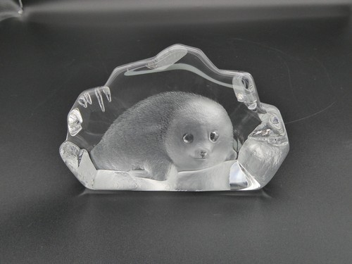 Baby Seal Pup Sculpture Crystal Figurine Sweden Signed Numbered Mats Jonasson 5" - Picture 7 of 11