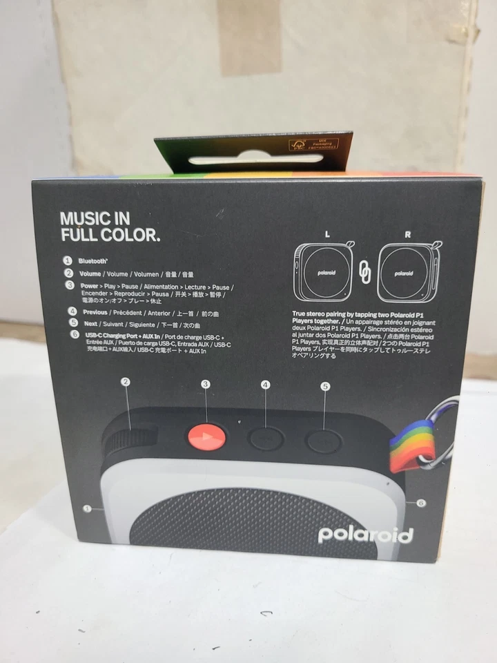 Alto-falante Bluetooth portátil Polaroid P1 com mosquetão (preto e branco) - Imagem 3 de 4