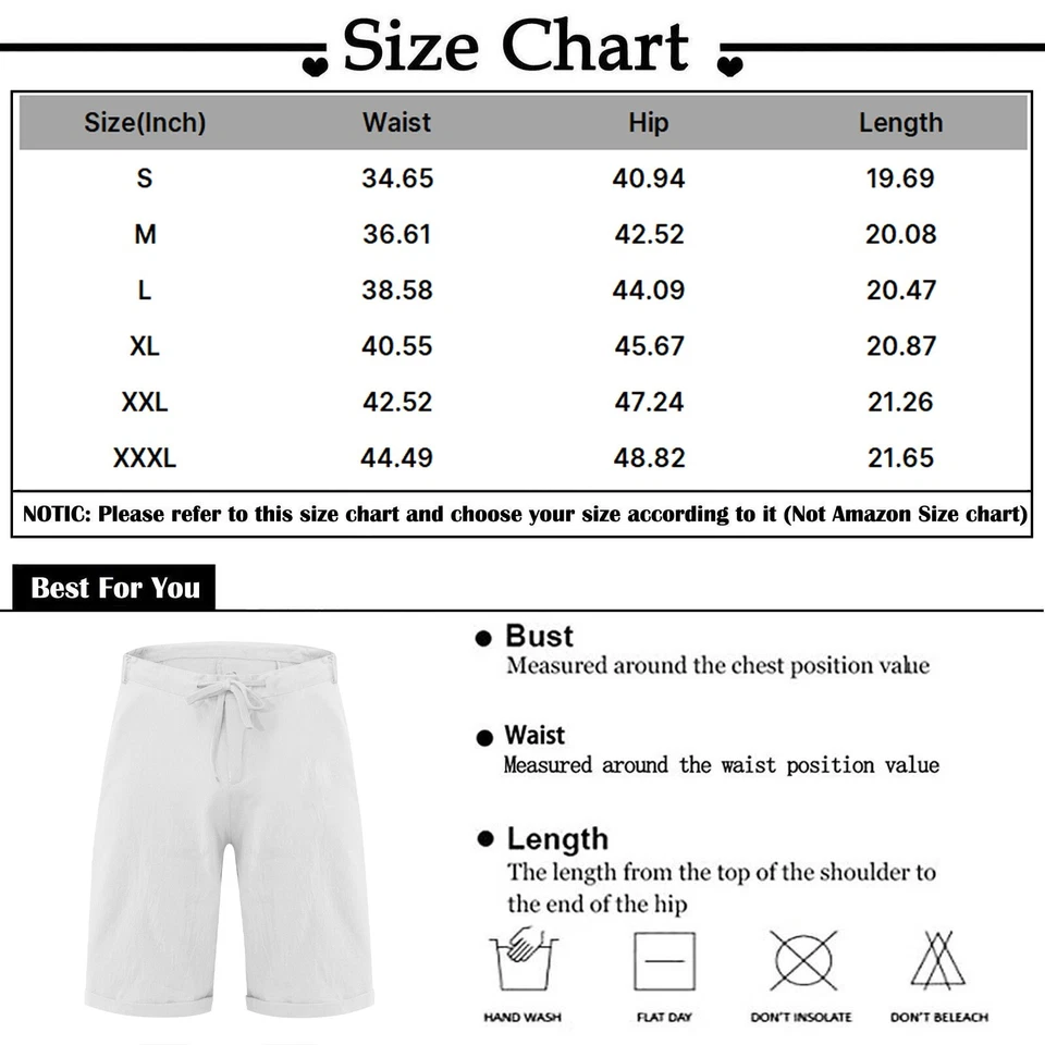 Hawaiian Mens Summer Casual Loose Shorts Cotton Linen Sports Jogging Short Pants - Image 2 of 4