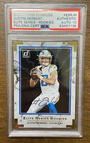 2020 Donruss Justin Herbert Elite Series Rookies On Card Auto ESR-JH PSA 10 Auto