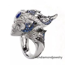Blue Sapphire With Sparkling White CZ Amazing Beautiful Women's Face Design Ring