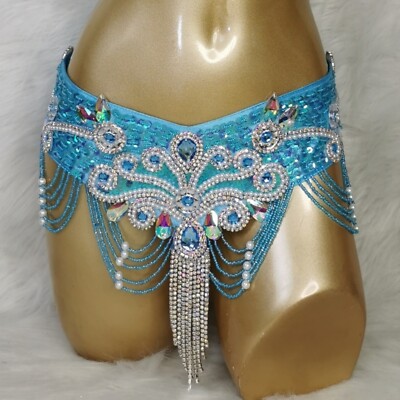 Women Sequins Beaded Belly Dance Costume Samba Carnival Hip Scarf Belt 8 Colors