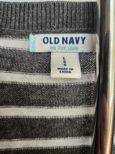 *New* Old Navy Striped Long Sleeve Sweater Dress Vneck Size Large Grey and White - Picture 2 of 14