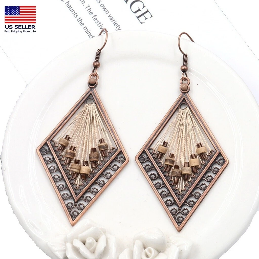Pendientes de Moda de cobre con Borla de plumas