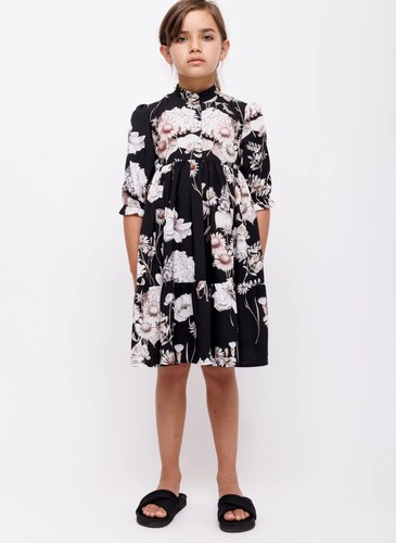 CHRISTINA ROHDE GIRL'S DRESS 12 BLACK FLORAL FLOWERS ELBOW SLEEVE CHIFFON