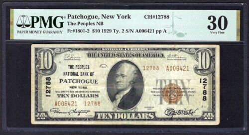 🇺🇸 NY 1929 10 TYPE-2 ♚♚ PATCHOGUE, NEW YORK ♚♚ PMG VERY FINE 30 SCARCE - Picture 2 of 3