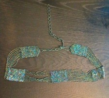 Antique Vintage 1920s Elegant Blue Green Gray Beaded Flapper Belt/Headband