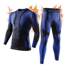 Mens Thermal Underwear Set Winter Gear Men Base Layer Long Johns Small Blue