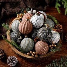 12 Pcs Neutral Textured Christmas Ball Ornaments 2.4 Inch Vintage Rustic Chri...