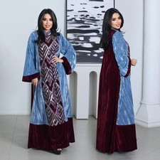 Eid Muslim Women Velvet Maxi Dresses Fashion Splice Hot Dirll Abaya Party Gowns