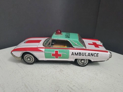 Vintage 1960s Bandai Ford Thunderbird Ambulance Tin Litho Friction Toy Car Japan
