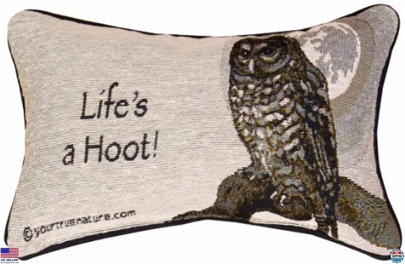 Reversible Throw Pillow 12.5"x8.5" - Owl Design, Advice & Nature Theme