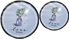 2 Stovetop Printed Tin Burner Covers(10"&8") LEAVES & DRAGONFLIES,LIVE SIMPLY,GR