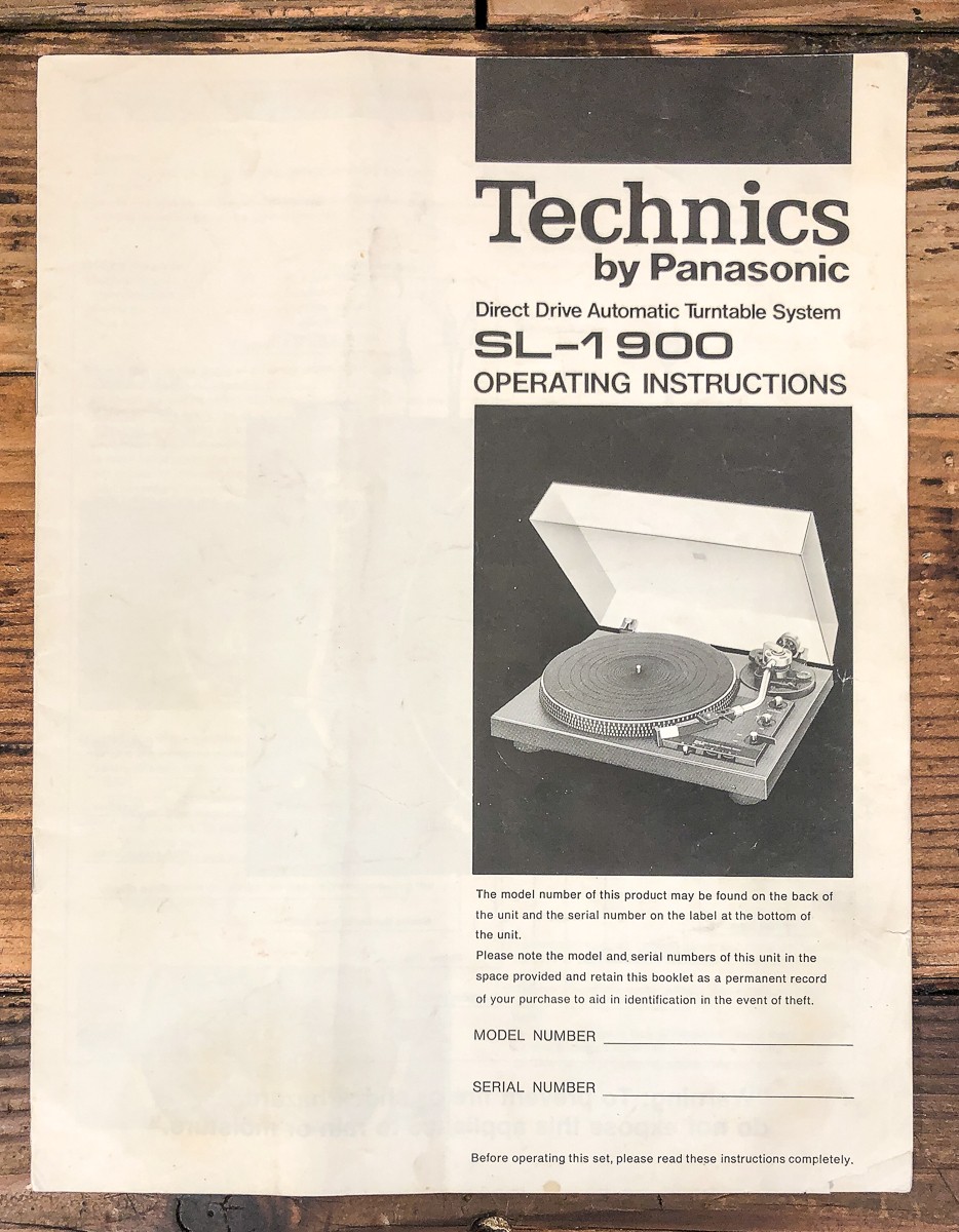 Technics SL-1900 Record Player / Turntable Owners / User Manual *Original*