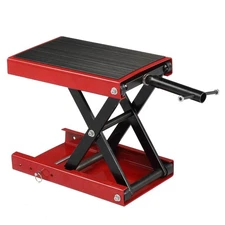 New Red Steel Motorcycle Wide Deck Scissor Lift Jack Crank Hoist Stand 1100 lbs