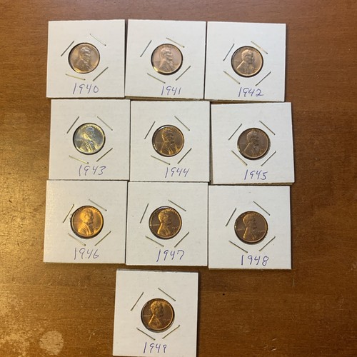 Wheat pennies 1940 1941 1942 1943 1944 1945 1946 1947 1948 1949 AU/BU lot