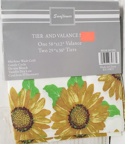 3pc Printed Curtains Set: 2 Tiers (29"x36") & Valance (58"x12") SUNFLOWERS, LUX - Picture 11 of 11