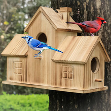 Bird Houses for Outside,Outdoor 3 Hole Bird House Room for 3 Bird Families Blueb