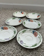 Villeroy & Boch Amapola Saucers Set of 6 6-3/8” Floral West Germany Discontinued
