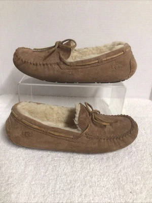 UGG Mens Sz 8 Lace Up Slippers Moccasins Tan Suede - Image 1 of 4