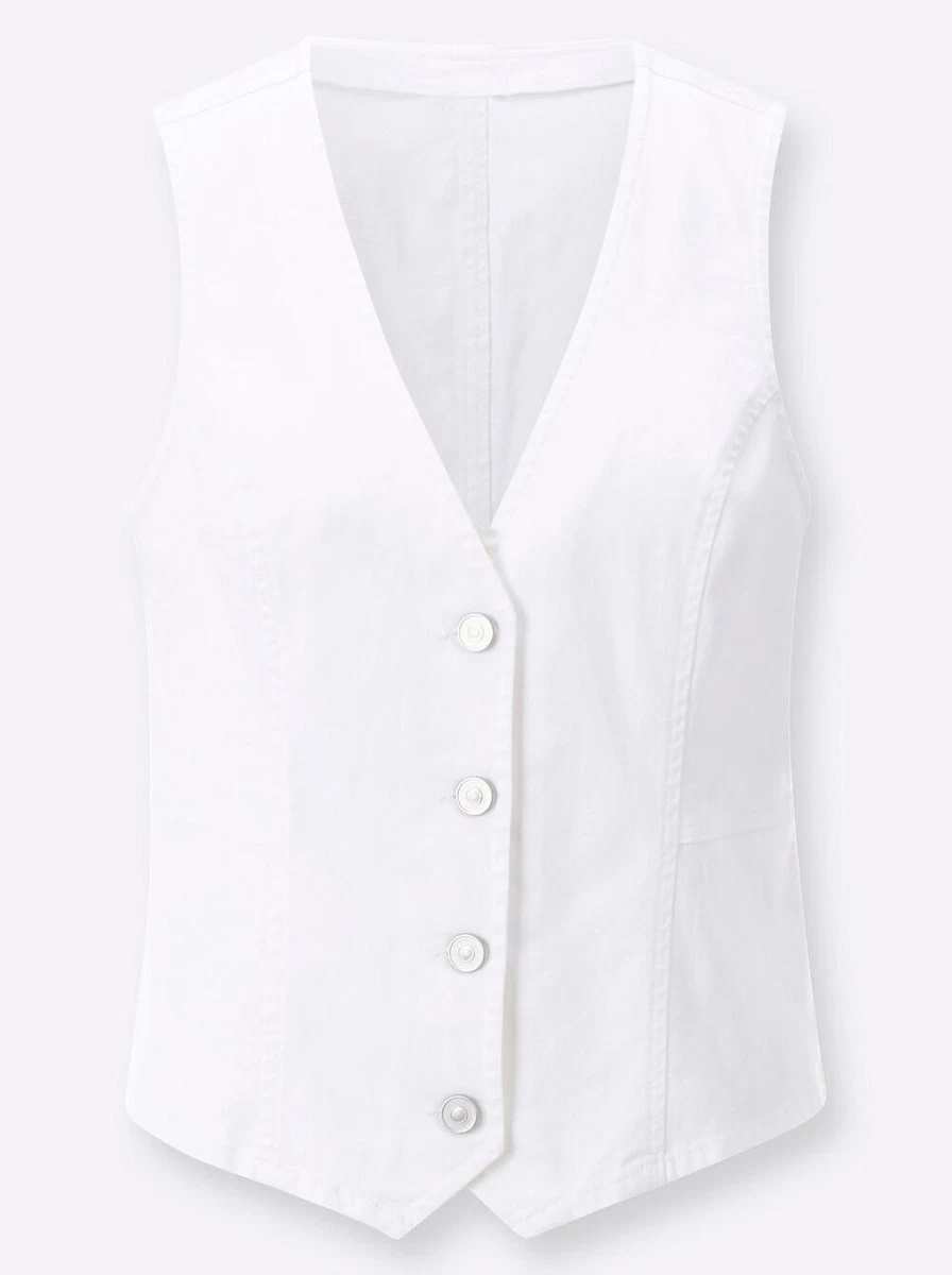 Damen Jeansweste Ärmellos V-Ausschnitt ecru Gr. 54 NEU
