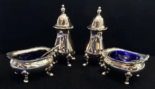 VINTAGE TIFFANY & CO OPEN SALT DISHES PEPPER FOOTED SHAKERS  STERLING SILVER