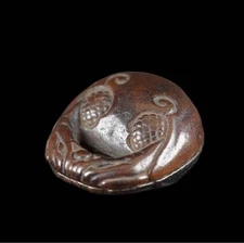 Antique Bronze Mokugyo Shaped Kogo Incense Container Japanese Tea Ceremony Art