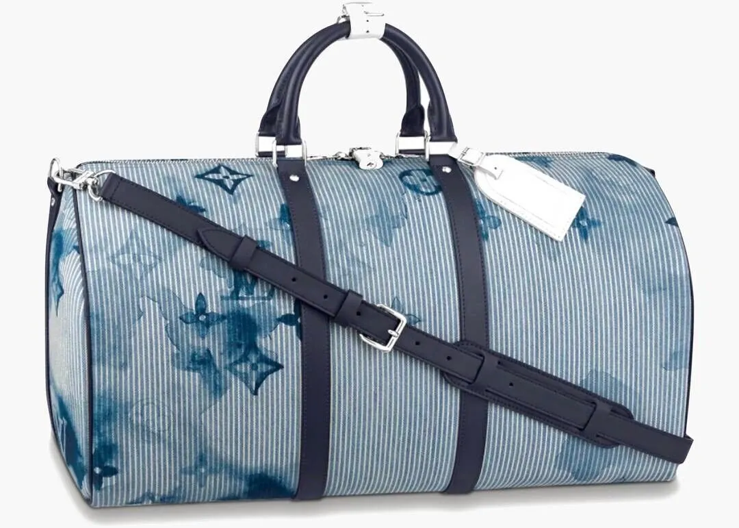 Louis Vuitton Keepall Bandouliere 50 Watercolor Hickory Blue Weekend Travel  Bag