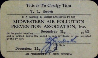 Midwestern Air Pollution Prevention Assoc Membership Card Industrial Safety 1962