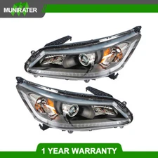 Left+Right Side Headlights Black Housing Halogen For Honda Accord 2013-15 Sedan