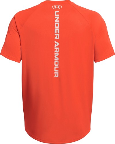 Under Armour Tech Reflective Mens Running Top Orange Short Sleeve Run T-Shirt - Picture 4 of 4