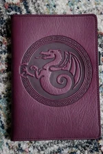 Oberon Design SMALL Leather PORTFOLIO W/ NOTEPAD 8" X 5"- WYVERN DRAGON -ORCHID