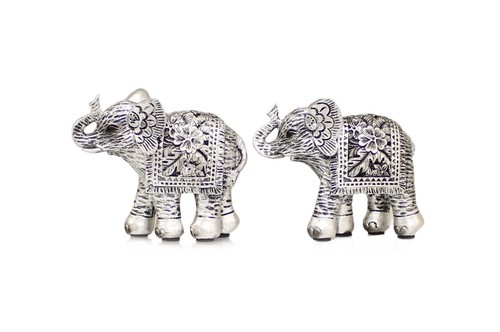 Set of 2 Brushed Silver Elephant Ornaments Figurine Boxed Gift - Picture 4 of 8