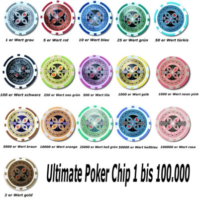 Ultimate Poker Chip / Plaque Werte 1, 2, 5, 10, 25, 50,100 , 250 , 500, 1000 usw