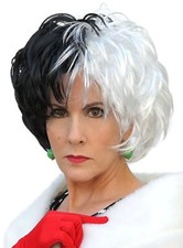 Devilish Black  White Diva Cruella Wig Costume Accessory Hair Devil Adult NEW