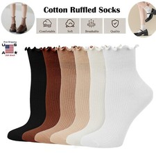 6  Women's Cotton Ruffled Socks Casual Ankle Socks Knitted Soft Ruffled Sock USA