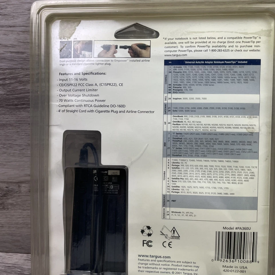 Adaptador de corriente universal para portátil Targus PA360U Air para Compaq, IMB. Toshiba Foto 4 de 4